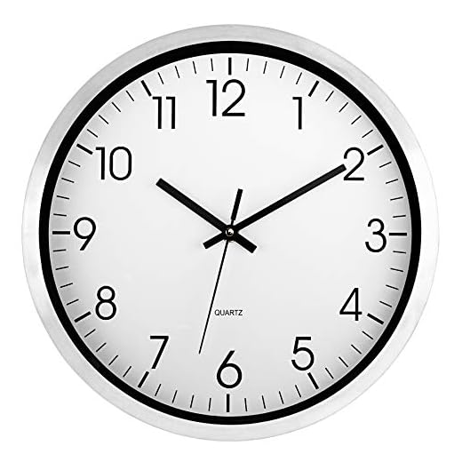 Lumuasky Metal Wall Clock Battery Operated Silent Non-Ticking 12 Inch Stainless Steel Decorative Clock for School Office Home (Aluminum Frame)