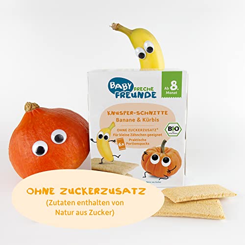 FRECHE FREUNDE Bio-Getreideschnitten mit Bio-Bananenpulver und Bio-Kürbispulver, Knusper-schnitte Banane und Kürbis, ohne Zuckerzusatz, 6er Pack (6x84g)