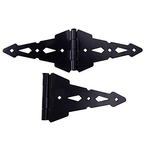 Home Master Hardware Wood Gate Hardware Set - Heavy Duty 8" Decorative Strap Hinges And Spring Loaded Latch Gate Kit With Screws For Outdoor Fence Swing Gate Black Finish #TOP5
