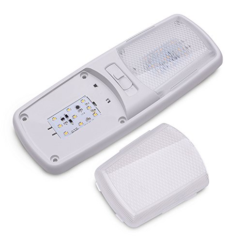MICTUNING 12V LED RV Ceiling Double Dome Light Fixture 11.5 inches RV Interior Lighting with Switch for Trailer Camper (Warm White, Pack of 1)