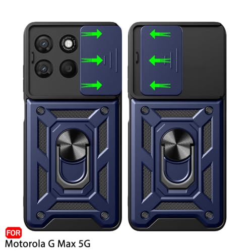 Image of TheGiftKart Tough Armor Bumper Back Cover Case for Motorola Moto G Max 5G | Kickstand & Ring Holder | 360 Degree Protection Back Cover Case for Moto G Max 5G (PC & TPU, Sliding Camera Cover, Blue)