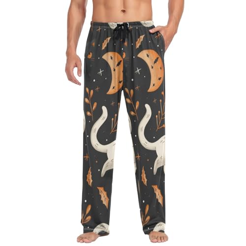 Men's Pajama Pants Cute Cats Halloween Pumpkin Sleep Pajama Lounge Pant with Pockets, Elastic Waistband3
