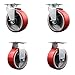 Swivel and Rigid Top Plate Caster Set ? Red 5 Inch by 2 Inch Polyurethane on Cast Iron Wheel ? Roller Bearing ? 1,800 lbs. Total Capacity?Includes 2 Swivel and 2 Rigid Casters ? Service Caster Brand