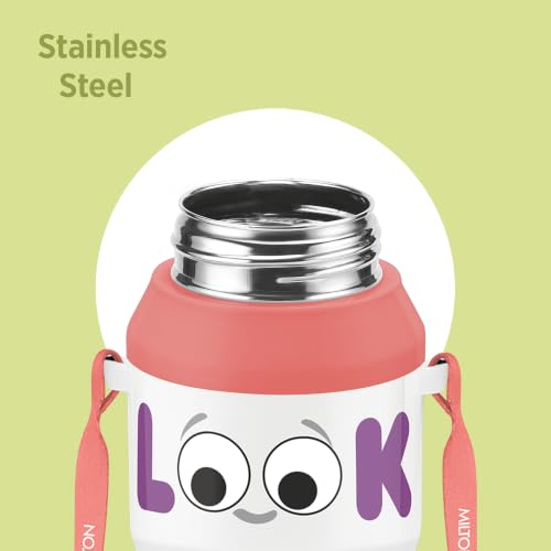 Image of Milton Steel Helio 400 Thermoware Water Bottle 370 ml with One Touch Safety Lock & Twin Lid Sip or Gulp, Long Hours Hot & Cold, Leak Proof, ISI Certified, PU Insulated, for Kids, Gym,School,Light Pink