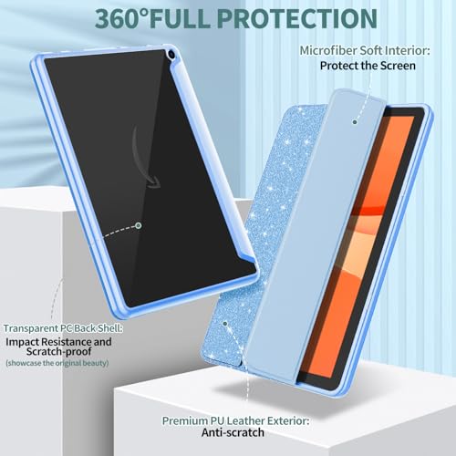 Image of Sanyetral Tablet Protective Case with Auto Wake /Sleep Function, Incompatible with TCL Nokia -Glitter Blue