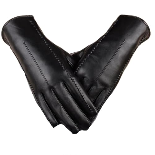 Guantes De Piel Para Mujer Guantes de cuero for mujer, guantes cálidos de terciopelo Coral for invierno, guantes de conducción for mujer, mitones Guantes De Cuero De Conducción Para Las Mujeres(Black)