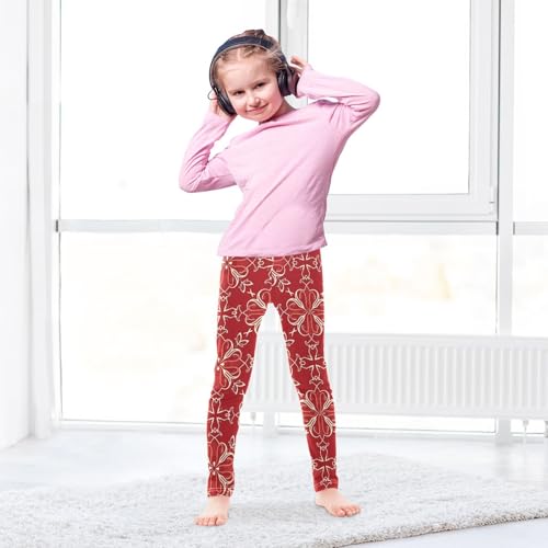 ALAZA Girls' Leggings Children's Yoga Pants Skinny Printed Dance Paisley Boho Red Comfortable 4T3