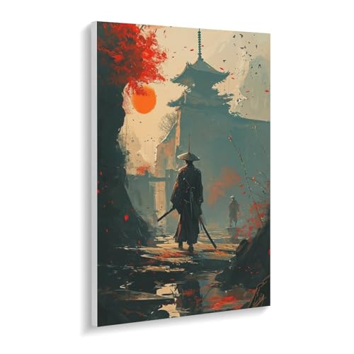 数字油絵 ラッセン 夕暮れ時の路上の日本の武士 デジタル油絵 数字キットによる絵画 DIY絵 手塗り イラストアート 数字キット塗り絵 壁飾り ホーム オフィス装飾 数字塗り絵 手工芸 初心者 大人 子供 贈り物 45×60cm