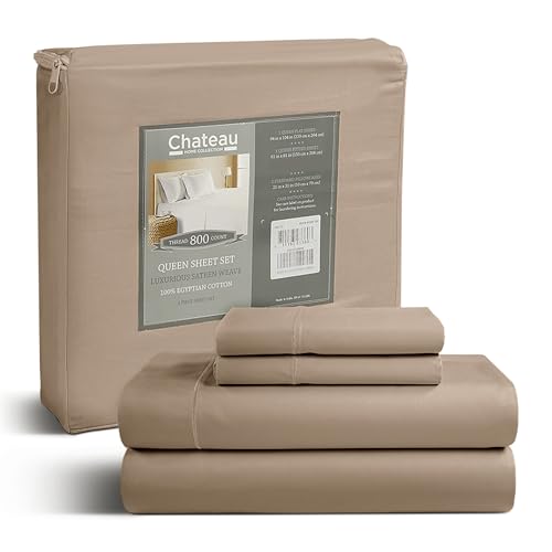 CHATEAU HOME COLLECTION King Sheet Set, 100% Cotton Bed Sheets King Size Sheets Deep Pocket Set, 800 Thread Count Sateen Weave 4 Piece Luxury Bedding, Soft & Breathable No Pill Fade Resistant- Taupe
