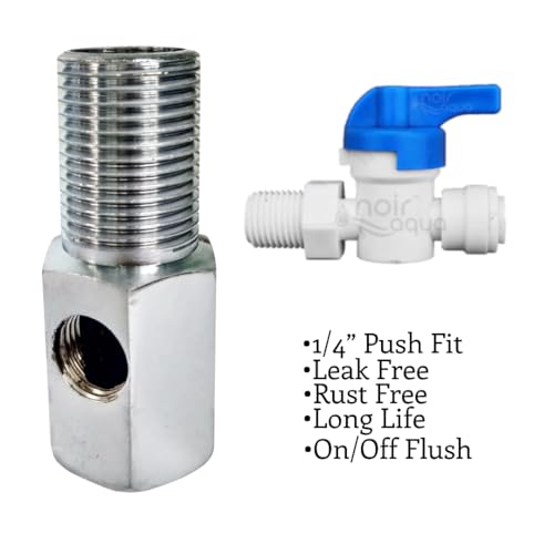 Image of Noir Aqua SS Inlet Diverter valve set with Coupling for All Domestic RO Water Purifiers, 1 /4 inch (6mm) Push Fit Connection, Teflon Tape with 1 /4 inch Pipe, (DV Set) (1 /4 inch Plastic Inlet Stainless Steel Valve)