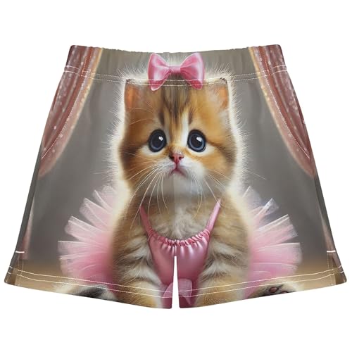 Cute Kitten Pink Tutu Girls Lounge Shorts Comfy Athletic Youth Summer Casual Sleepwear Printed, X-Small
