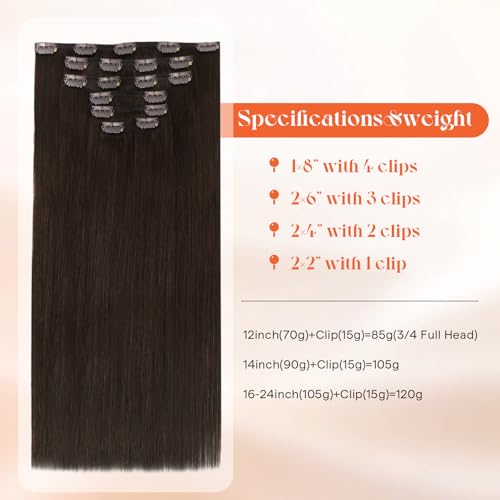 Image of Sunny Hair Clip in Hair Extensions Real Human Hair Chocolate Brown | 20 Inch Remy Hair Extensions Clip in Human Hair Medium Brown Give Natural Volume Hair, Extra Length and Everyday Wear 120g