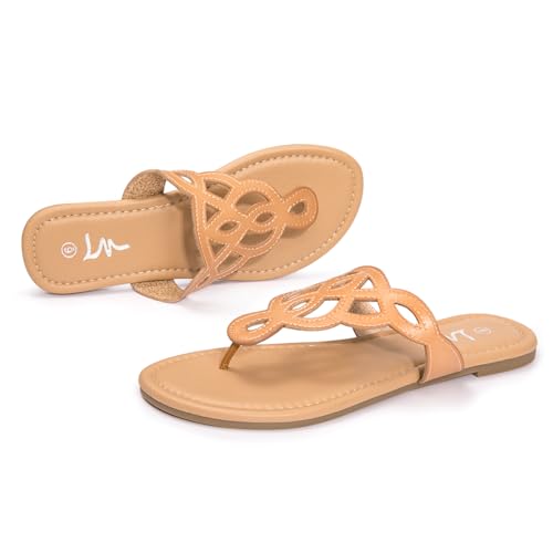 Image of LM Women's Thong Sandals T-Strap Sandals Slip On Flat Sandals Flip Flop Casual Summer Slide Sandals