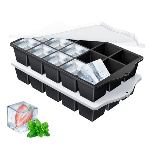 Image of FANYITY Silicone Ice Cube Trays 2-Pack with Locks lids,Easy Release Ice Molds for Freezer,Perfect for Cocktails, Whiskey, Coffee
