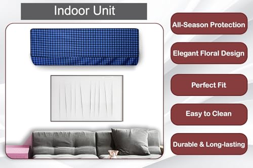 Image of The Furnishing Tree 1.5 Ton Split AC Cover for Indoor and Outdoor Units Checkered Pattern Blue