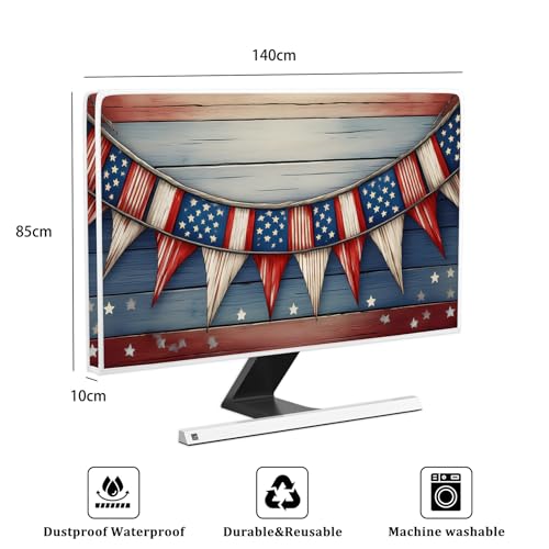 Image of Fourth of July Television Covers 58, 59, 60 Inch Vintage Wooden Board American Banner Independence Day Panel Case Antistatic Water Resistant Television Cover for LCD LED Decoration