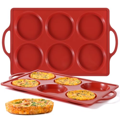 CAKETIME Jumbo Silicone Muffin Top Pan with Metal Frame, 4 Inch Non Stick Round Egg Baking Pan for...