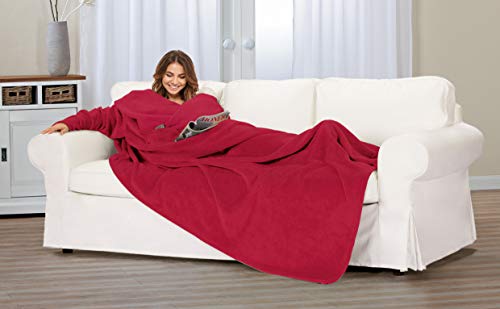 Gözze - Premium Kuscheldecke mit Ärmeln und Brusttasche, 150 x 240 cm - Rot – Ansicht 4
