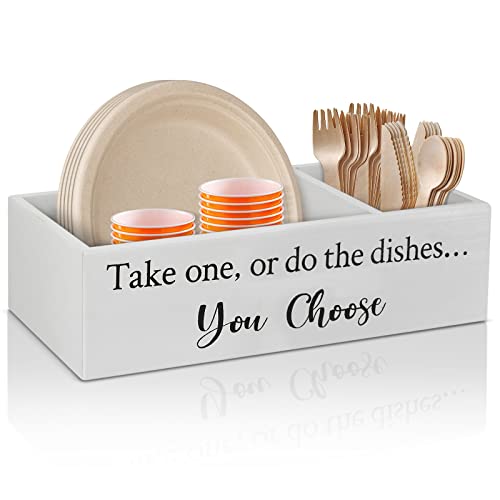 Kitchen Countertop Paper Plate Holder Utensil Caddy Organizer, Paper