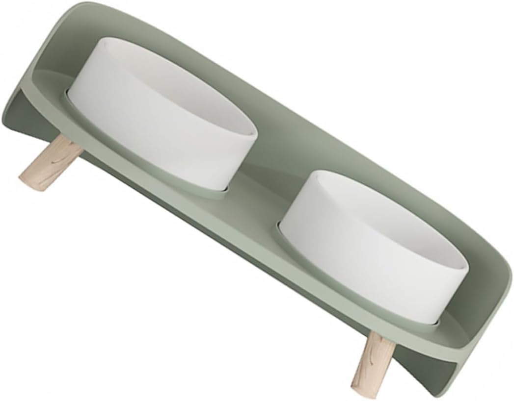 BESPORTBLE Ceramic Cat Bowl with Elevated Base Double Pet Feeding Dish for Cats Protects Cervical Spine Mint Green Stable Design for Clean Eating Environment