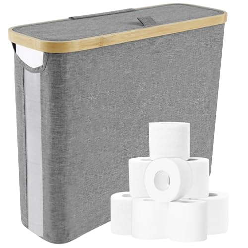 Cesto di carta igienica da 23,6 l, con coperchio, per riporre in piedi, capacità, 45 x 15 x 35 cm, organizer da bagno (grigio)