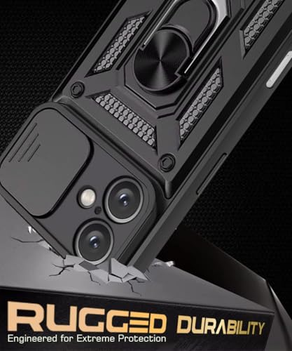 Image of WOW IMAGINE Tough Armor Bumper Mobile Back Case for iPhone 16 | Sliding Camera Shield Cover | Shock Proof 360 Protection | Hybrid PC + TPU | Ring Holder with Kickstand - Black