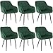 BlueOcean Furniture - Sedia da cucina in velluto, imbottita, per sala da pranzo, soggiorno, con braccioli e gambe in metallo, comoda sedia da trucco, per camera da letto, 6 pezzi, colore verde
