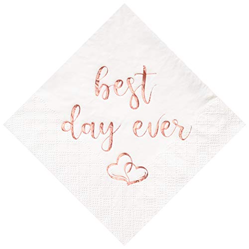 Crisky Wedding Cocktail Napkins Rose Gold Best Day Ever, Bridal Shower and Engagement