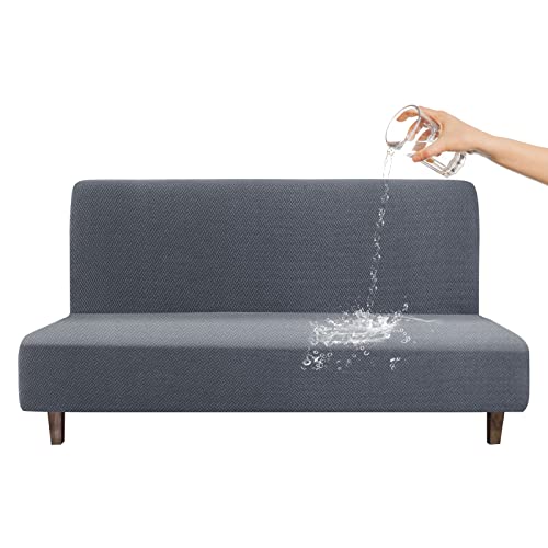 100% Waterproof Futon Covers, Leakproof Armless Sofa Covers, Stretch Jacquard Sofa Bed Cover, Washable Futon Slipcover Furniture Protector for Kids, Pets, Dog and Cat