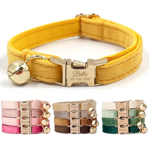 Colorful Velvet Custom Cat Collar, Personalized Cat Collar