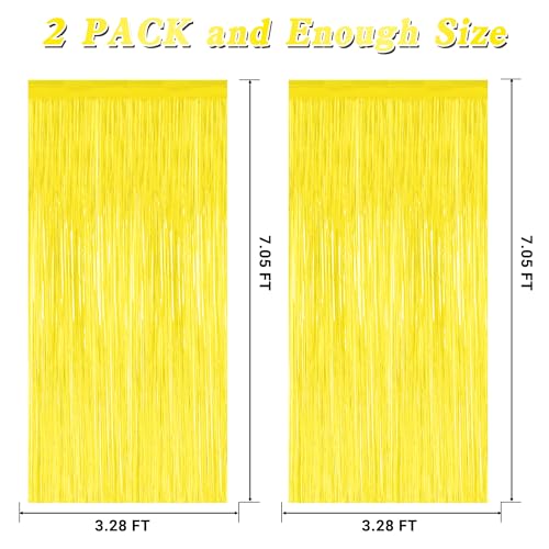 Image of ZATAYE 2 Pack Yellow Foil Curtain Streamer Decorations | Yellow, Metallic Foil, 3.28 x 7.05 FT, Tinsel Backdrop, Foil Curtain Streamer, Party Decor, Photo Booth Door Wall Decor