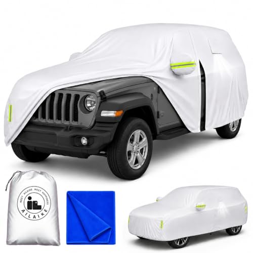 Image of Car Cover Waterproof All Weather Fit for Jeep Wrangler 4 Door | All Weather Protection, Waterproof, Heavy Duty, Durable, UV Protection, Lightweight, Easy to install, Custom Fit