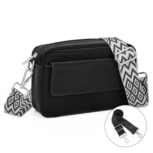 JKEEMI Black Fanny Pack for Women Cross-body Purse Matt Leather-like Sling Bag Women's Shoulder Handbag with 2 Removable Straps