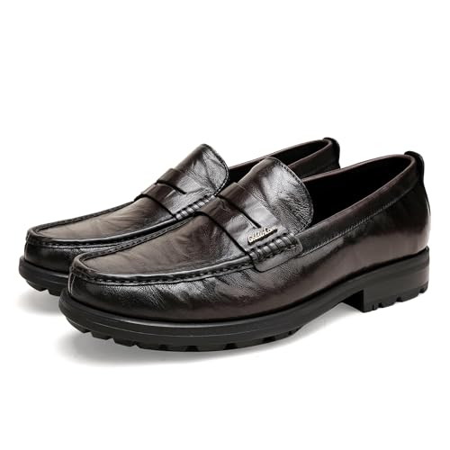 Men's Leather Penny Loafers, Causal Slip-On Dress Shoes for Mens Business Wedding Formal Shoes Classic Platform Slip On Loafers