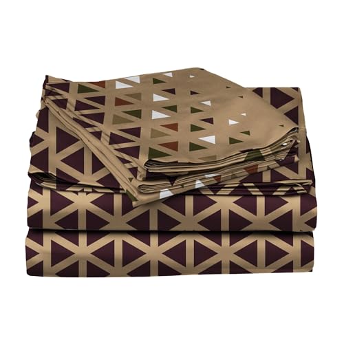 Image of BLISSHOME SoftTouch 150TC Cotton King Size Printed Bedsheet with 2 Pillow Covers for Double Bed, Silky Smooth Bedding Set, Breathable, Easy Maintain, Geometric Pattern - Mocha Brown (228cm X 274cm)