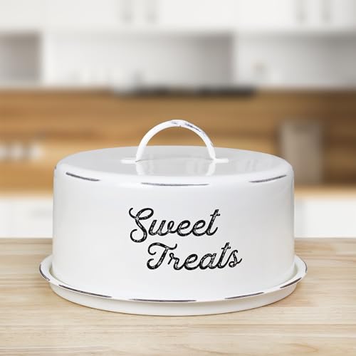 AuldHome-Enamelware-White-Cake-Cover-Rustic-Decorative-Cake-Plate-with-Domed-Lid AuldHome Enamelware White Cake Cover Rustic Decorative Cake Plate with Domed Lid