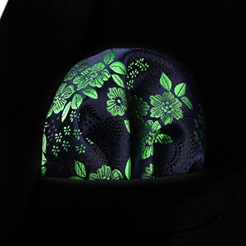 Image of HISDERN Men Floral Ties Woven Classic 3.4 inch Necktie Set Formal Tie Pocket Square for Wedding with Handkerchief Gift Box