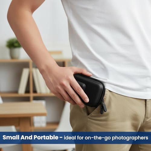 Image of ZORBES Compatible with Action 6 /5 Pro /4, Action Camera Carry Bag PU Hard Shell Travel Case Bag with Carabiner, Custom-fit Velvet Liner Storage Case, Outdoor Waterproof Action Camera Bag, 9.5x7x4.6cm