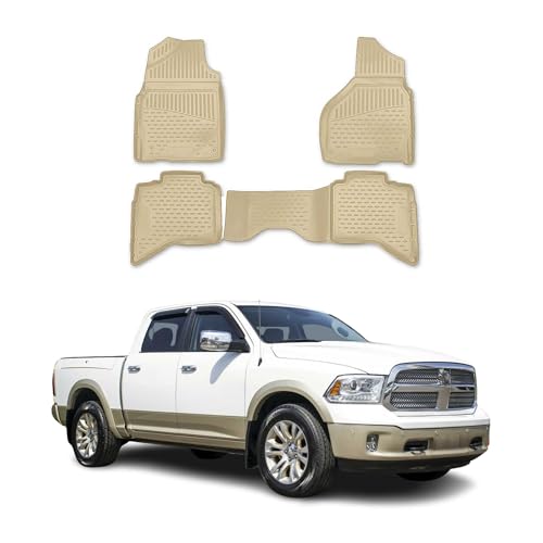 OMAC Gummimatten Fußmatten kompatibel mit Dodge RAM 1500 2500 3500 2012-2018 Quad Cab Beige
