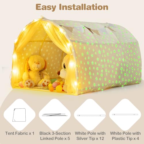 INFANS Bed Tent for Kids, Indoor Large Toddler Canopy Playhouse with Flags, Teepee Toys Gift for Boys Girls Aged 3+, Fluorescent - image 9
