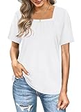 Dofaoo Womens Summer Tunic Tops Short Sleeve Shirts Square Neck Short Sleeve White S