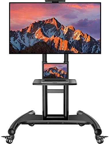 Rolling/Mobile TV Cart with Wheels for 32-75 Inch LCD LED 4K Flat Screen TVs - TV Floor Stand with Shelf Holds Up to 100 lbs, Height Adjustable Trolley Max VESA 600x400mm- PSTVMC05