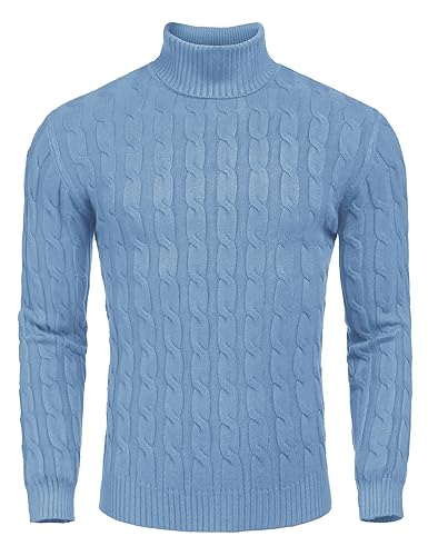 Image of COOFANDY Men's Slim Fit Turtleneck Sweater Casual Twisted Knitted Pullover | Turtleneck Design, Cable Knit Texture with Ultra Stretch, Slim Fit Thermal, Business Casual Office Wear, Fall Winter Clothing