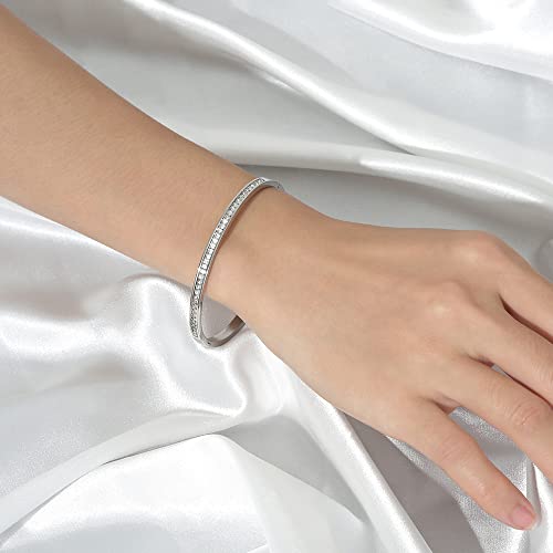 Cutepul Love Bracelets 18K Gold Plated Crystal Belt Bangle Cubic Zirconia Titanium Steel Classic Girl Women's Gift (White Gold Classic, 7.1Inch) #TOP4