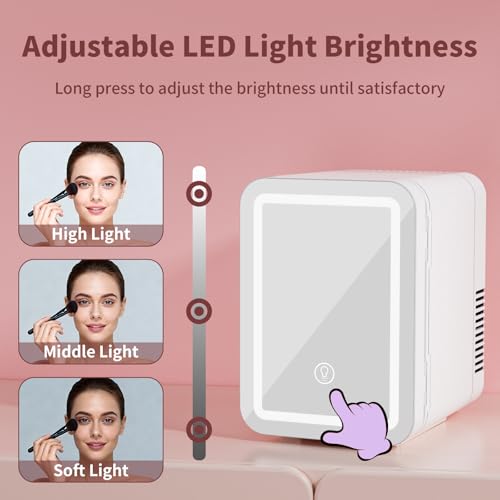 Image of Mini Skincare Fridge with LED Light Mirror, 4 Liter /6 Can Compact Makeup Refrigerator for Bedroom - Portable Mini Fridge for Makeup, Skincare & Food, AC /DC Power for Home & Car