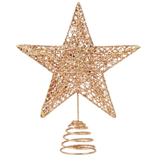 KEYIDO Champagne Tree Star Christmas Tree Topper Metal Christmas Tree Star Topper for Xmas Tree Topper Ornaments Christmas Home Decoration H 20cm/8Inch W 25cm/10Inch