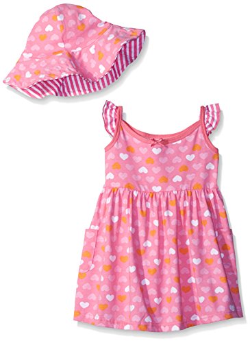 Gerber Little Girls' Toddler Two-Piece Sundress and Hat Set, Heart, 3T