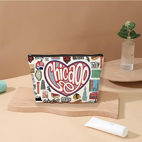Chicago Travel Gift Cosmetic Bag Chicago Lover Gifts Makeup Bag Chicago Souvenir Gift Chicago State Welcome Gift for Women Friends Sister Birthday Christmas Bachelorette Party Favors Girls Trip Gifts3