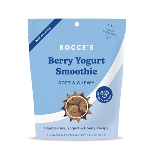 Bocce's Bakery Berry Smoothie Wellness Treats for Dogs, Wheat-Free Everyday Dog Treats, Made with Real Ingredients, Baked in The USA, All-Natural Soft & Chewy Cookies, 6 oz