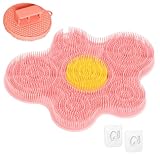 GEENOA Upgrade Silicone Shower Foot Scrubber Mat & Silicone Body Scrubber Set, Large Wall-mounted Back Scrubber Back Washer to Clean, Exfoliate and Massage without Bending(Pink+Body Scrubber)